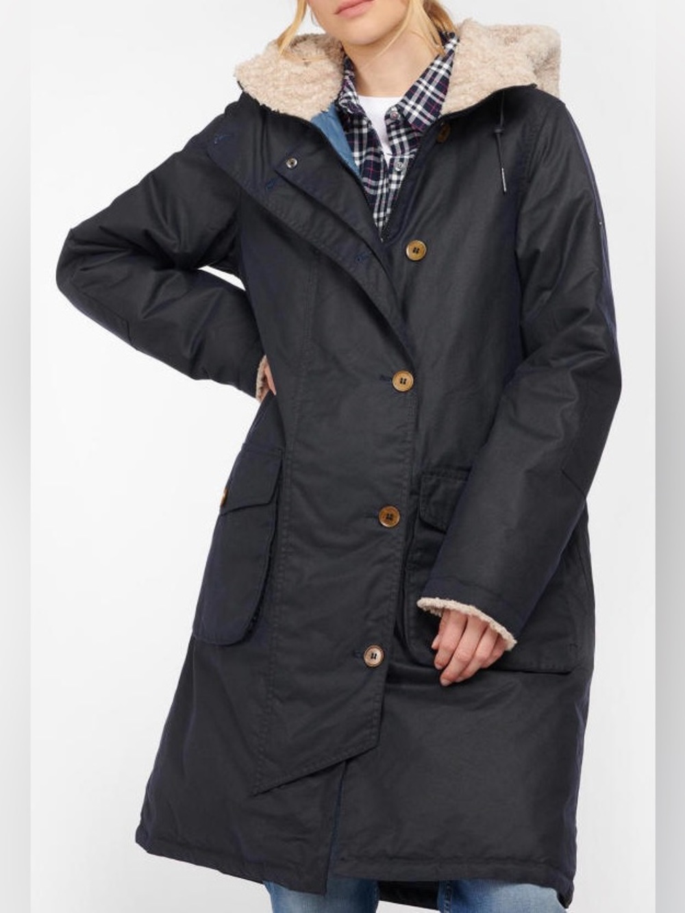 Barbour Women’s Peregrine Hooded Insulated Wax Jacket. Royal Navy. Sz. 10 US